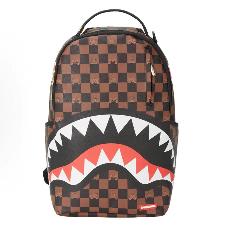 Sprayground's New Sg Shark Checkerboard Backpack for Men and Women, Student School Bag, Computer Bag, Couple Style Sprayground's New Sg Shark Checkerboard Backpack for Men and Women, Student School Bag, Computer Bag, Couple Style