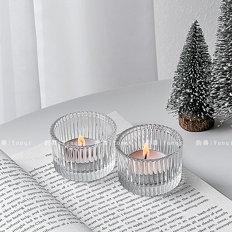 Yunqi INS ガラス製キャンドルスティック、Fensmark 小型丸型キャンドルスティック、透明アロマキャンドルスティック、誕生日プレゼント