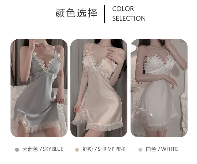 Nguyên Chất Desire Trắng Suspender Váy Ngủ Gợi Cảm Nguyên Chất Desire Băng Nơ Miếng Lót Ngực Bộ Đồ Ngủ Nữ Cổ Chữ V Nơ Dễ Thương Sweet Home đồ ngủ khoét đáy đồ ngủ cosplay