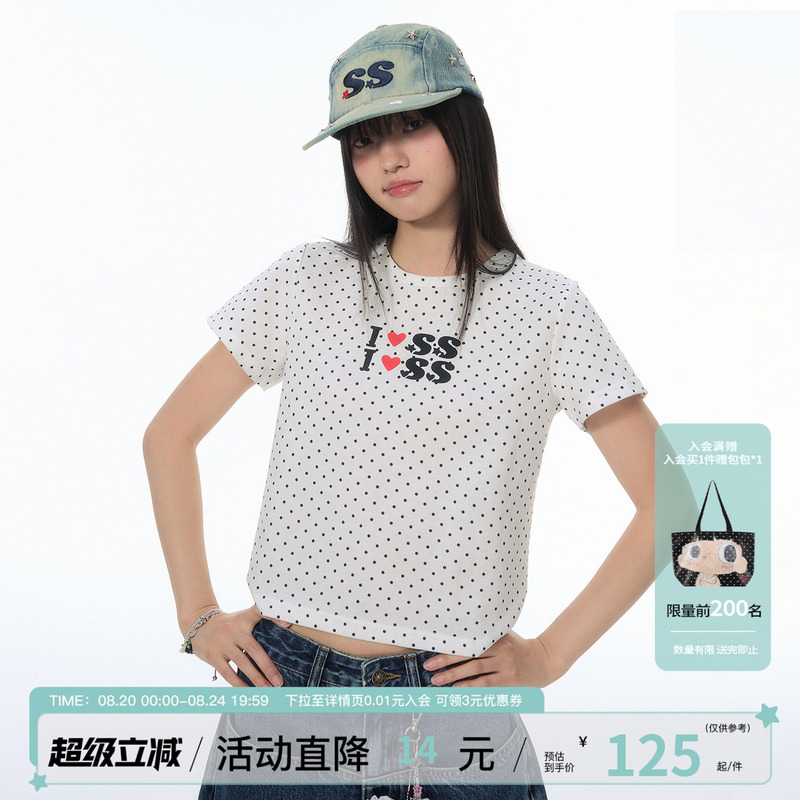 Mr. Jiangnan Newjnxs "Ss Series" Classic All-Over Polka Dot Print T-Shirt, Slightly Loose Short-Sleeved Women's Short Style