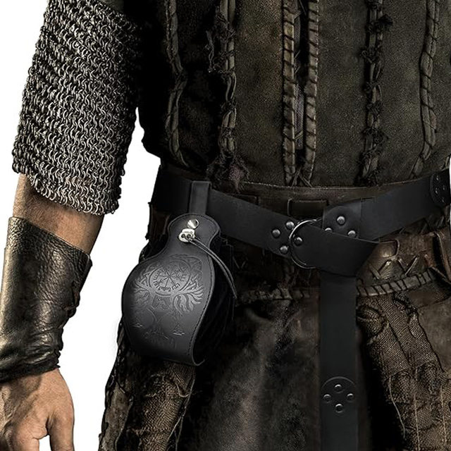 New Medieval O-Ring Belt Waist Bag with Rivets, Portable Drawstring Pouch, Vintage Renaissance Cosplay