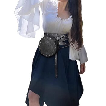 Medieval Round Embossed Waist Bag Leather Case Hanging Bag Nordic Viking Style Retro Cos Stage Performance Prop
