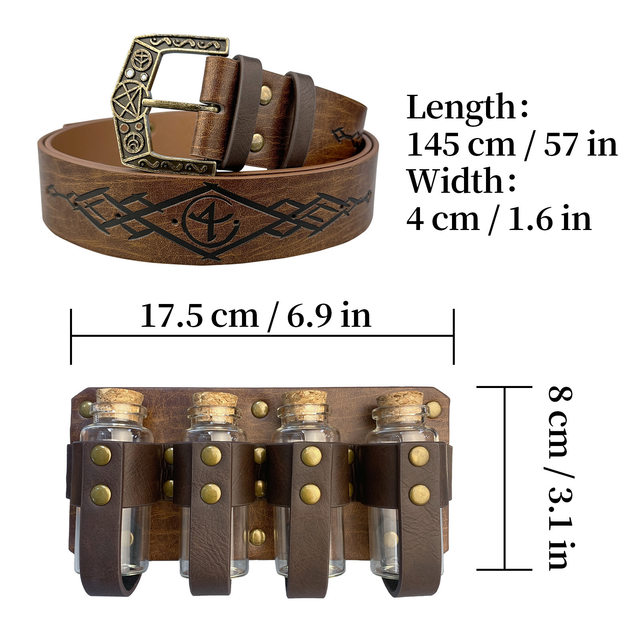Medieval Alchemy Four-Bottle Waist-Style Potion Bottle Belt, Nordic Viking Retro Cosplay Stage Prop