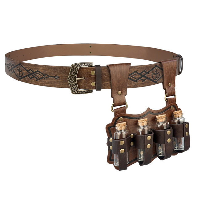 Medieval alchemy four bottles belt belt potion bottle Nordic Viking style retro cos stage performance props