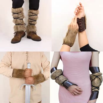 Medieval Viking Sleeves, Foot Covers, Wrist Guards, Artificial Fur, Winter Cosplay Stage Performance Props