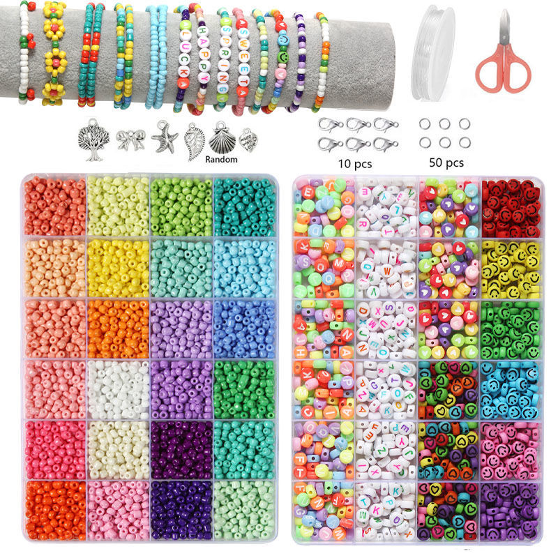 6/0 4 ㎜ Glass Seed Beads Alphabet Beads DIY Handmade Beading Kit Accessories Amblyopia Training Bracelet Necklace Accessories