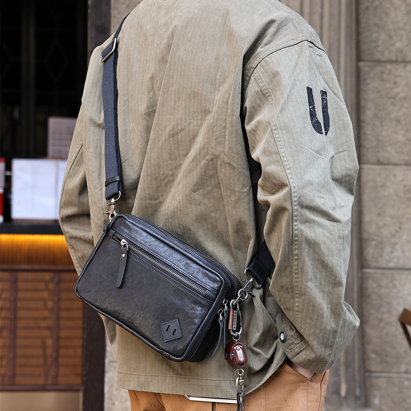 Wan Ye Men's Single Shoulder Crossbody Bag Handmade Genuine Leather Business Shoulder Bag Casual Messenger Bag First Layer Cowhide Crossbody Bag