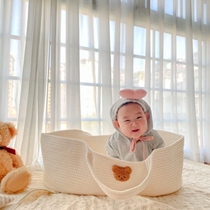 Newborn baby carrier out-and-out sleeping basket folding woven hand basket cotton rope baby car-mounted portable newborn baby