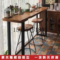 Solid wood home bar table balcony wall long table narrow table commercial bar table milk tea shop high table and chair combination