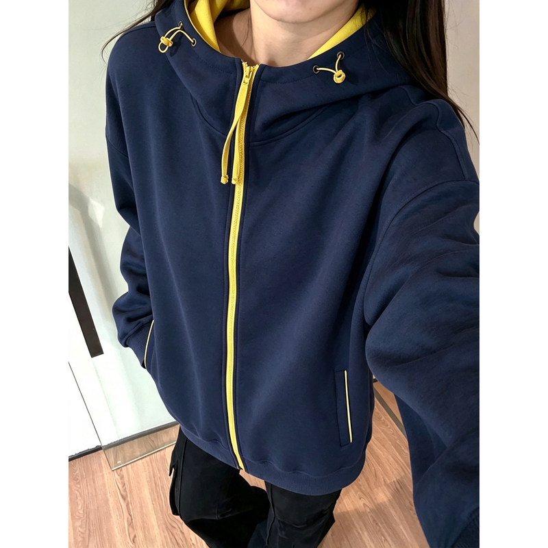 American-Style Color-Blocked Cardigan Sweatshirt for Men, Autumn Retro Heavyweight Couple's Hoodie, Cleanfit College-Style Jacket American-Style Color-Blocked Cardigan Sweatshirt for Men, Autumn Retro Heavyweight Couple's Hoodie, Cleanfit College-Style Jacket