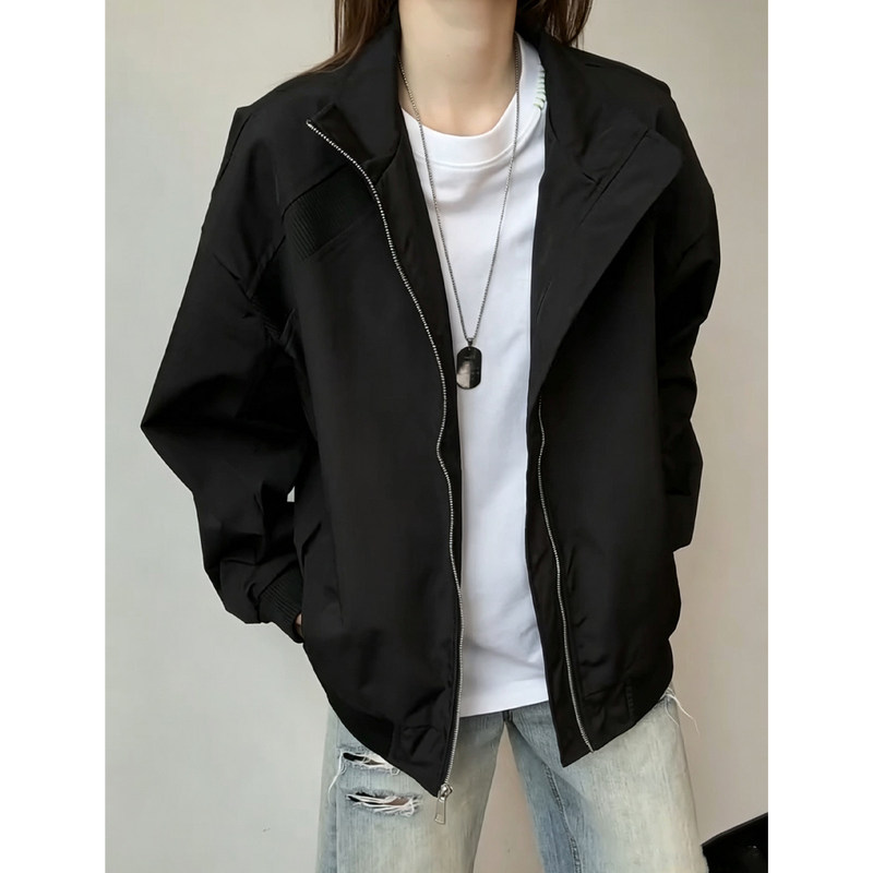American-Style Cleanfit Deconstructed Patchwork Flight Jacket for Men, Autumn Short Stand-Collar Baseball Jacket, Oversized Workwear Coat