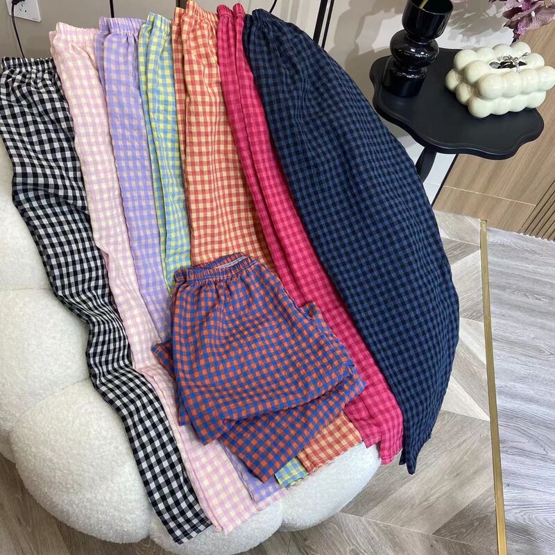 1.0-150kg Korean-Style Plaid Lounge Pants for Women, 2025 Spring/Summer New Large Size Plus-Size Home Long Pants, Thin Style