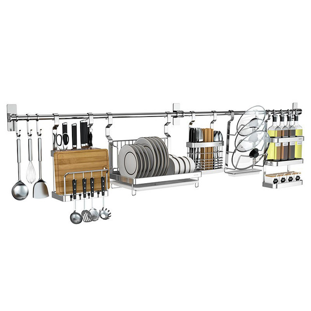 Swiss Joico Kitchen Wall-Mounted Spice Rack, No-Drill 304 Stainless Steel Wall-Mounted Storage Rack