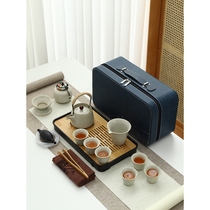 Mr. Nanshan Beige Ru Kiln Travel Kung Fu Tea Set Home Outdoor Ceramic Teapot Cover Bowl Tea Cup Tea Tray