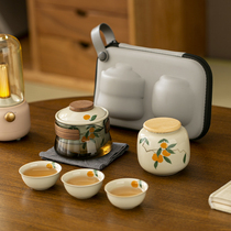 Mr. Nanshans ceramic hand-painted quick cup one pot and three cups underglaze color outdoor portable travel Kung Fu tea set