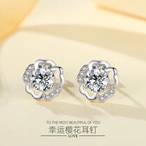 s925 sterling silver cherry blossom earrings for women five-petal flower earrings temperament Japanese and Korean personality versatile simple ins style flowers