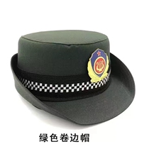 Drum and bugle team curly hat white ceremonial hat school flag raiser green big brim hat New Years Day performance hat art troupe