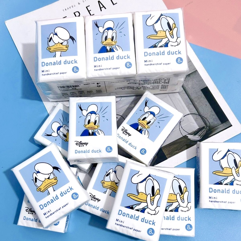 Disney Donald Duck Handkerchief Paper Small Pack, Cute and Portable, Water-Resistant Napkin Paper for Kids and Students