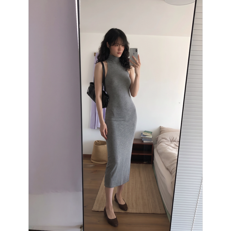 Purely Sexy High-Neck Sleeveless Vest Dress for Women, New Summer Style, Waist-Cinching, Slimming, Elegant Mid-Length Dress Purely Sexy High-Neck Sleeveless Vest Dress for Women, New Summer Style, Waist-Cinching, Slimming, Elegant Mid-Length Dress