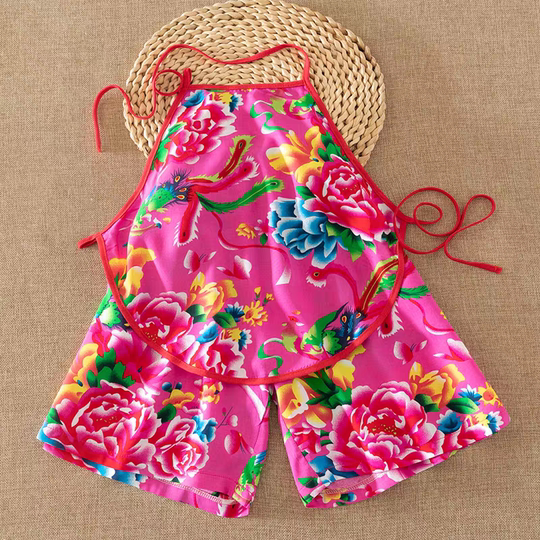 Northeastern Large Floral Cloth Bellyband Shorts Set, Unisex Bellyband Performance Costume, Ethnic Style Funny Stage Outfit for Summer