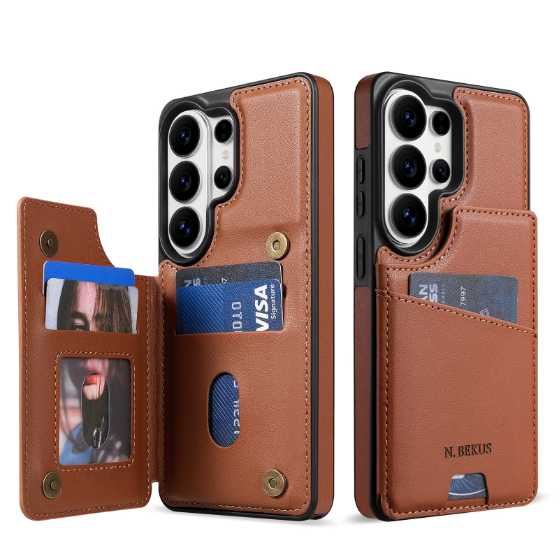 Suitable for Samsung S26Ultra Phone Case S22 with Card Holder, Card Insertion, Galaxy S23+ Protective Case Full Coverage A54 New Model for Men and Women A26 Anti-Drop S24Fe Stand S21Plus High-End Genuine Leather