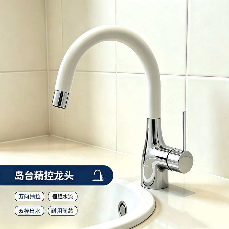 Island Bar Pull-Out Faucet, Splash-Proof, Compact Size, Brass Kitchen Sink Faucet, Hot and Cold Water Dedicated Faucet, Milk White Island Bar Pull-Out Faucet, Splash-Proof, Compact Size, Brass Kitchen Sink Faucet, Hot and Cold Water Dedicated Faucet, Milk White