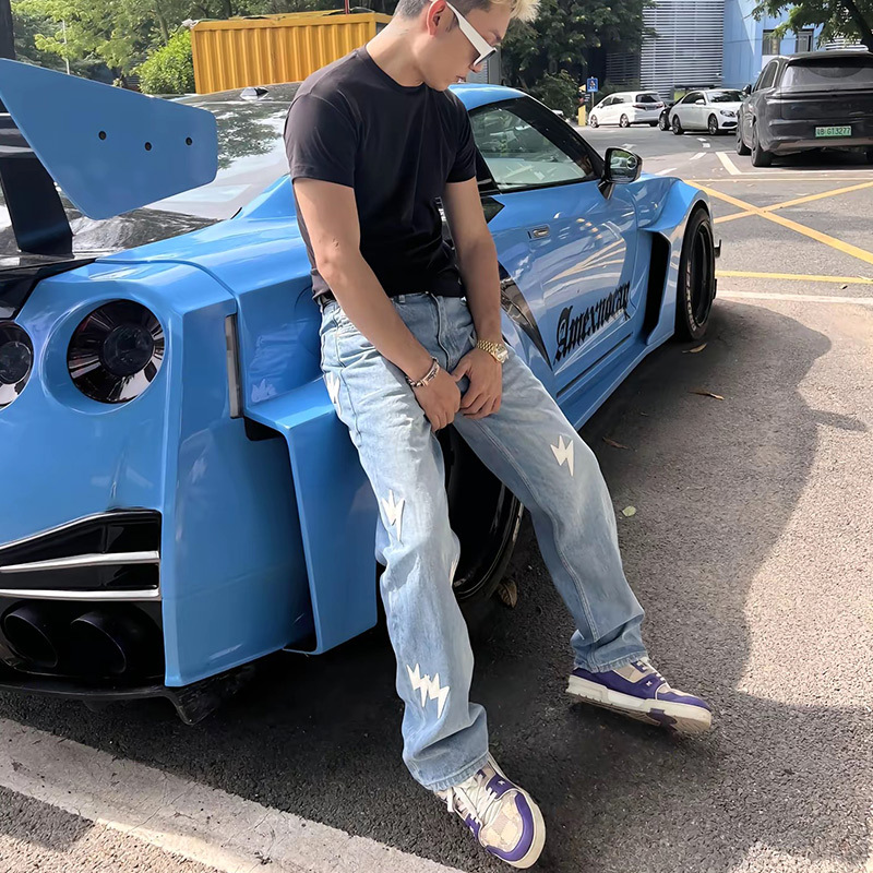 Original Model/Amexnocap White Lightning Jeans Straight-Leg Trendy Brand Unisex High Street Loose Retro American Style