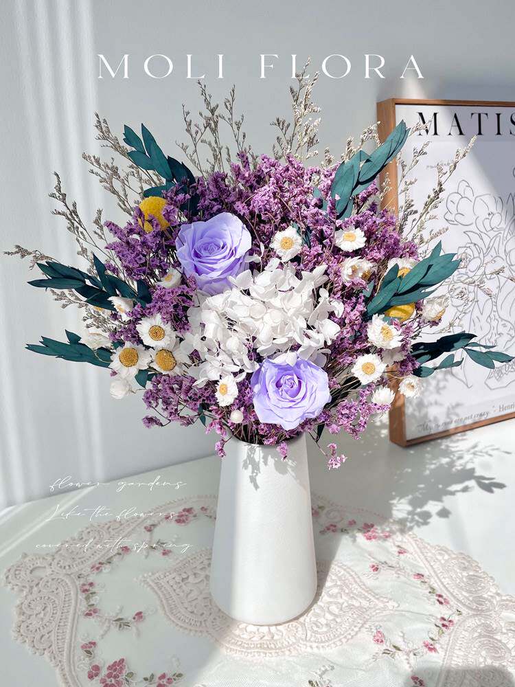 Yongsheng Rose Eugalie Dried Flowers Bouquet Family Residence Decoration Genuine Flower Embroidered Ball Full of Star Crystal Grass Tabletop Pendulum-Taobao