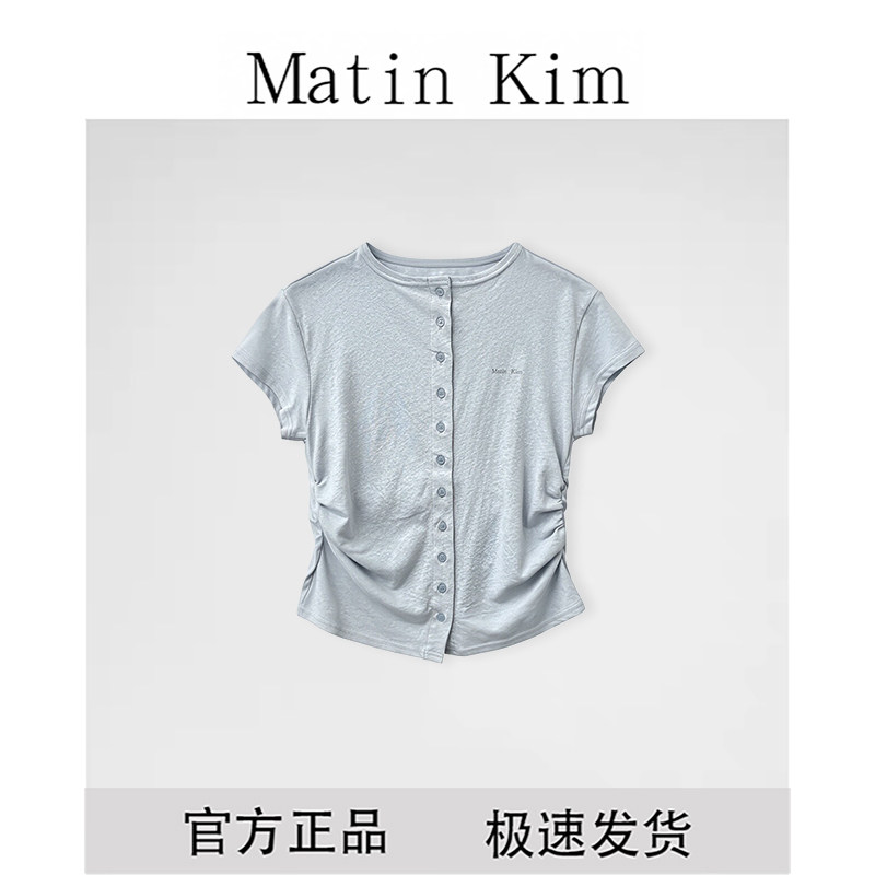 [สินค้าแท้จากผู้ผลิต] เสื้อยืดแขนสั้นสำหรับผู้หญิง ลายตัวอักษรพร้อมหัวเข็มขัด สไตล์เดียวกับ Matin Kim Ning Yizhuo จากเกาหลี