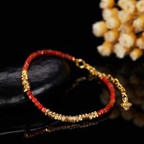 Xiaohongshu Douyin Live Broadcast Popular S925 Sterling Silver Southern Red Agate Bracelet Womens Broken Silver Fashion Design Couple Bracelet