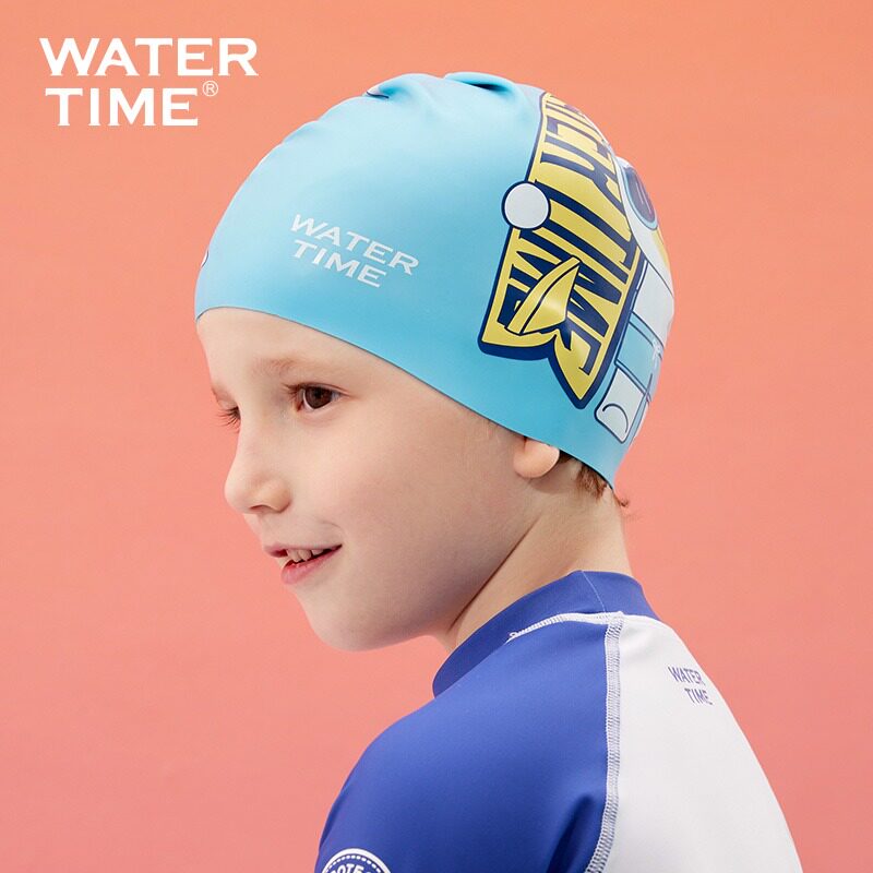 WaterTime硅胶泳帽儿童不勒头可爱专业硅胶显脸小舒适印花游泳帽