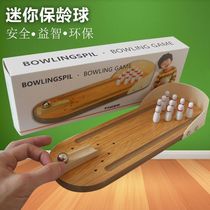 Mini Desktop Bowling Game Toys Wooden Parenting Kids Toys Mini tabletop games to roll the ball