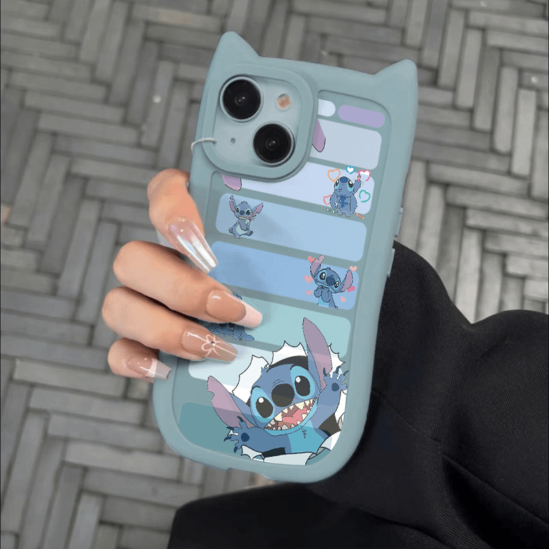 Stitchqi Is Suitable for Apple 15Promax Mobile Phone Case New iPhone 14 High-End 13Pro Blue 12 Cat Ears 11 Cute 8Plus Transparent 7 Soft X Female XS Protection Xr Set Max