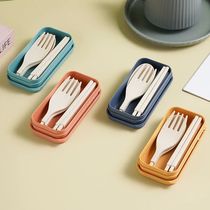 3PCS Portable Foldable Cutlery Set Wheat Straw Tableware Out