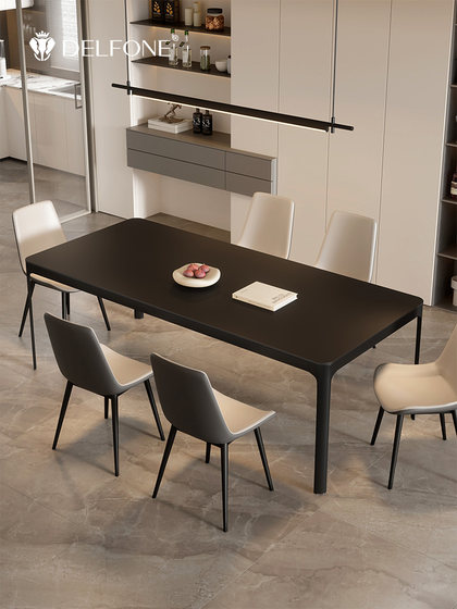 德利丰岩板餐桌黑色意式极简高级感轻奢长方形西餐桌客厅家用饭桌
