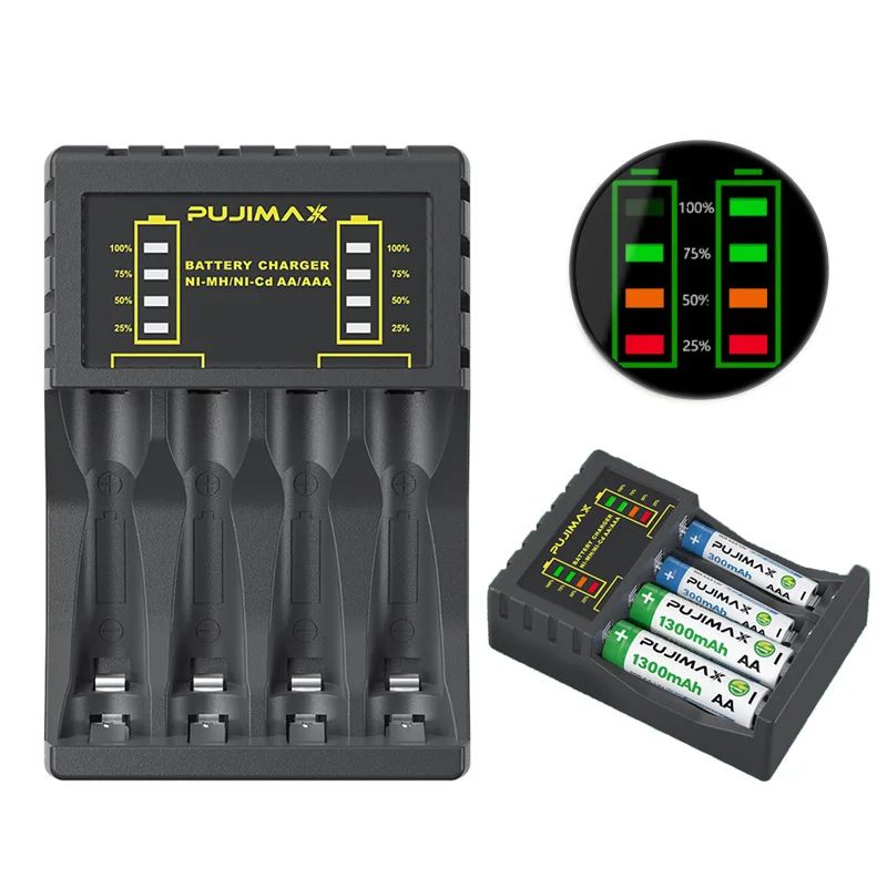 Battery Charger 4 Slot Intelligent Fast Charge with Indicato