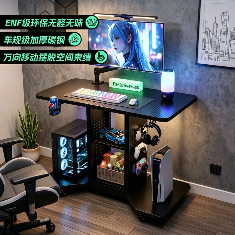 German Solid Wood Small Computer Desk, Adjustable Height Gaming Desk, Desktop Table That Can Hold the Main Unit, Mobile Small Table for Bedroom Bedside