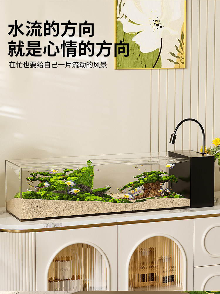 2025 New Ultra-Clear Glass Fish Tank, Small Living Room Ecological Landscaping, Filtration and Oxygenation All-In-One Machine, Side Filter Stream Tank