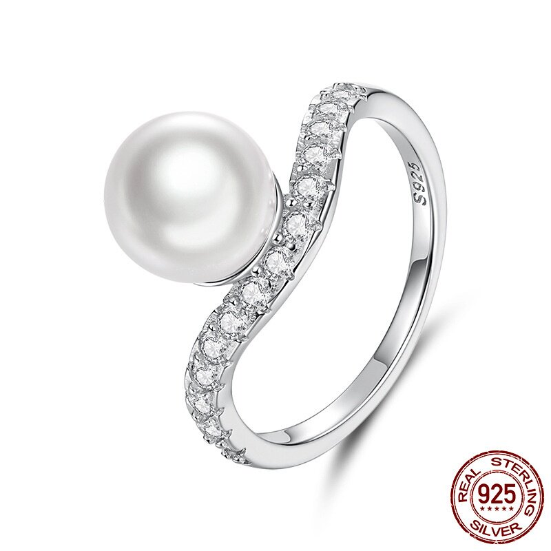 Original elegant natural pearl ring s925 sterling silver platinum plated fashionable temperament hand jewelry for women