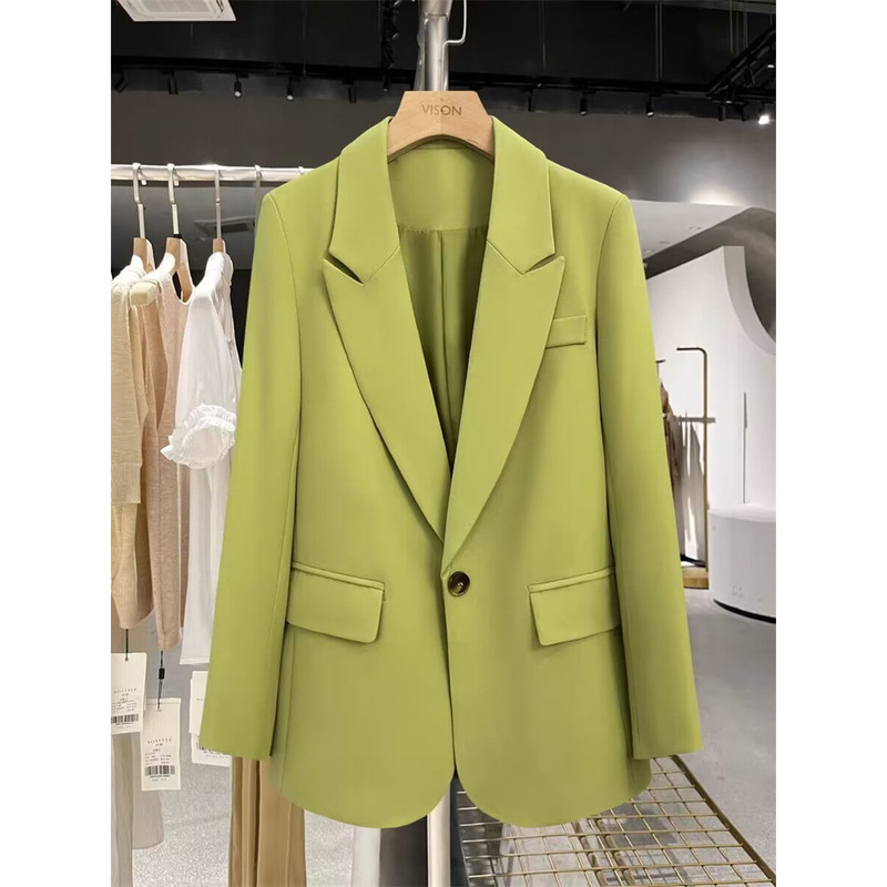 Export Green Blazer for Women 2025 New Spring and Autumn Korean Style Small Suit Versatile Slimming Casual Elegant Top