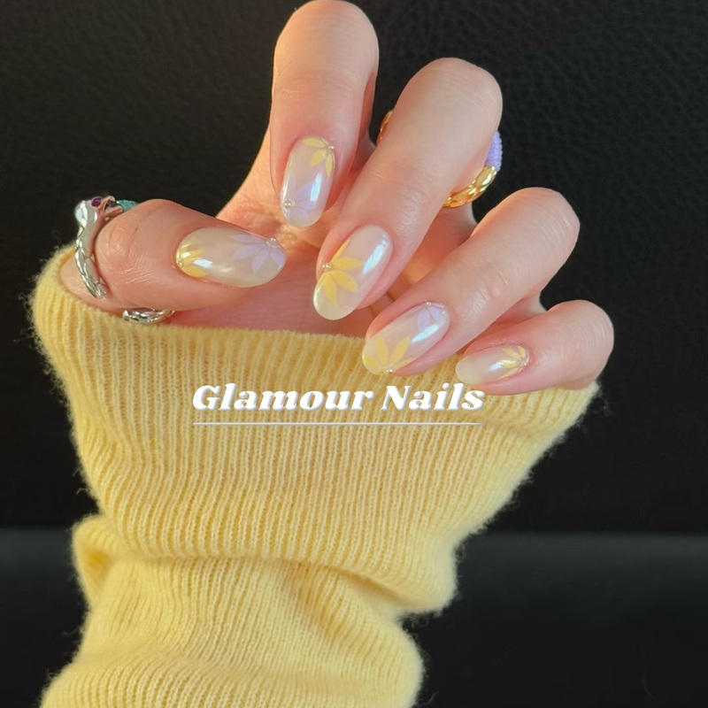 【Gn】Fresh Yellow Flower Hand-Painted Nail Art, Spring-Like, Early Autumn, Gentle Temperament, Unique Handmade Wearable Nail Art