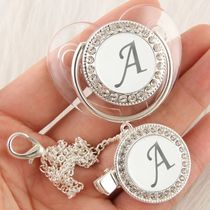 Letters Silver Transparent Baby Pacifier with Clip Newborn B