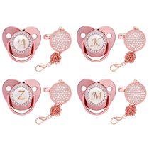 Newborn Baby Pacifier Clips Chain Rose Gold Bling Silicone I