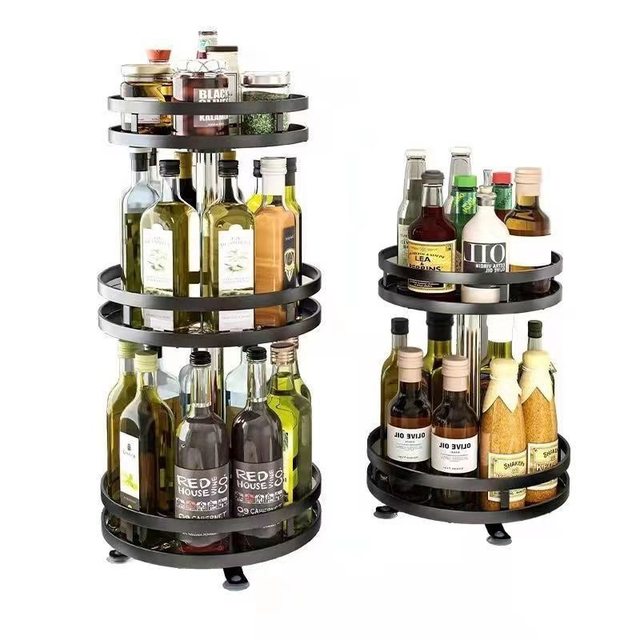 Kitchen Item Storage Rack, Rotating Metal Spice Rack, Three-Layer Adjustable Spice Rack, No Drilling Required