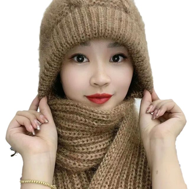 Women's New Style Hat with Fleece Lining and Thickened Scarf, Windproof Hat for Autumn and Winter, Squirrel Fur Knit Hat, Warm Trendy Hat