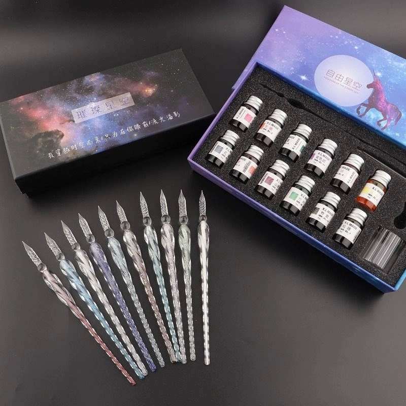 ガラスペン、クリスタルディップペン、学生用文房具、TikTokで人気、カラー描画ペンセット、ギフトセット