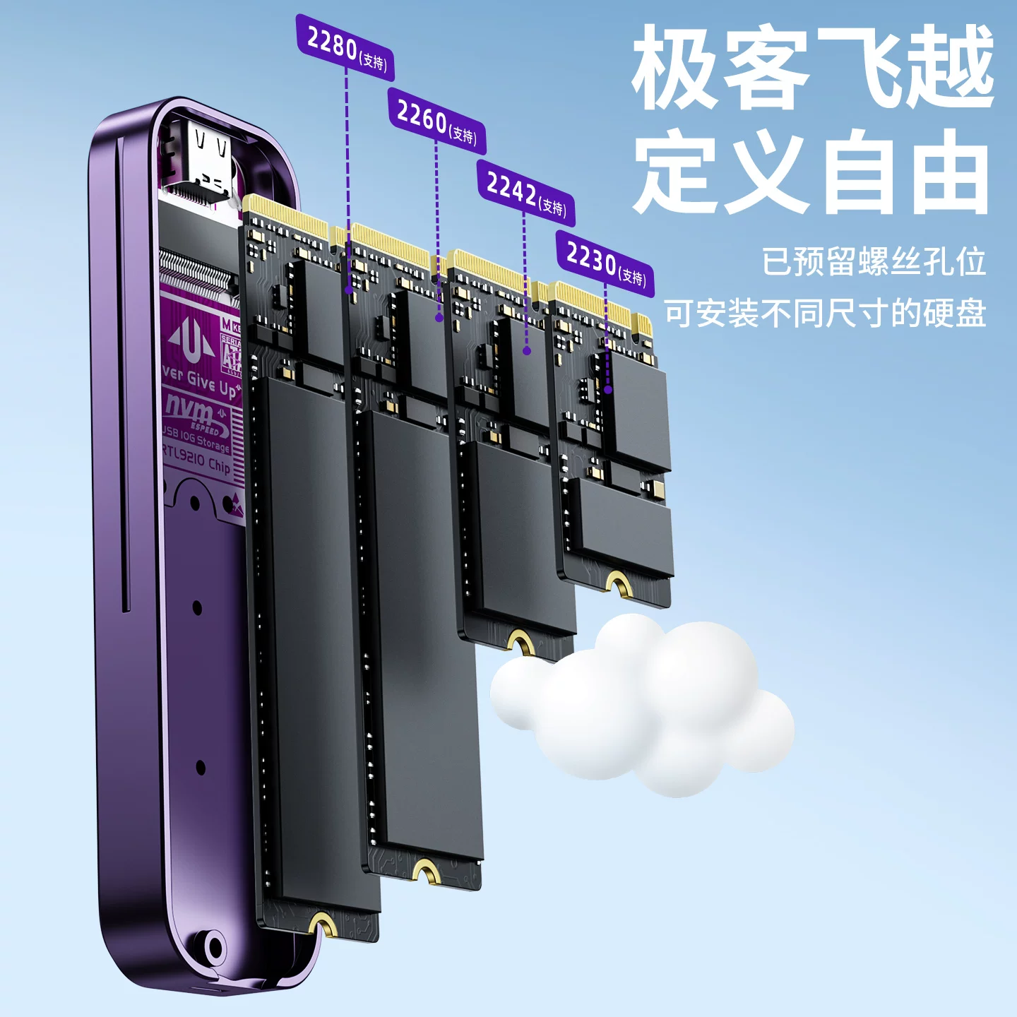 Коробка внешнего твердотельного SSD-диска Auiu 10Gbps, алюминиеваяalloy корпус, внешний корпус для NVMe