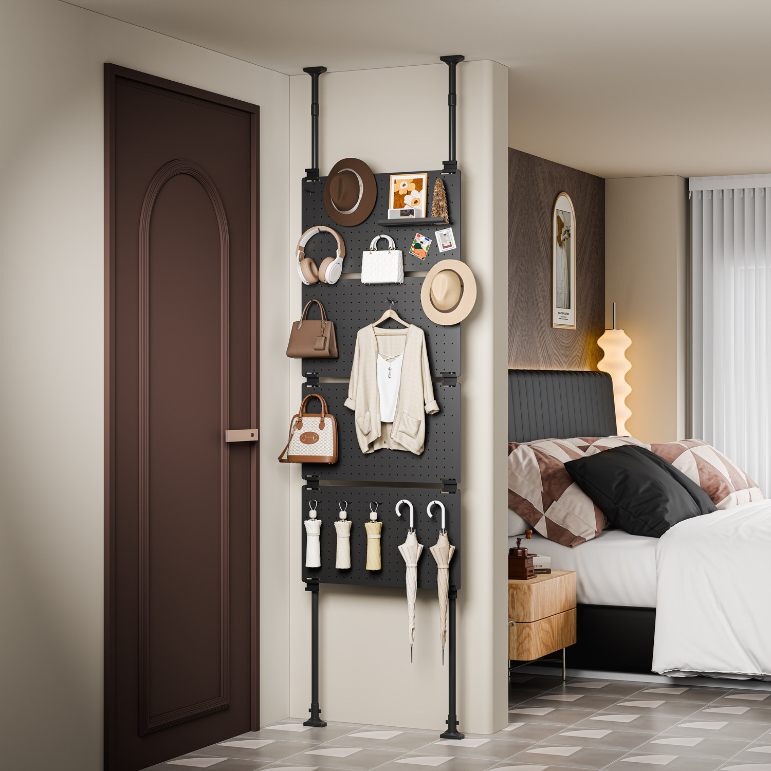 Perforated board storage rack ultra-thin door storage multi-layer wall ceiling bedroom entrance coat and hat hanging rack