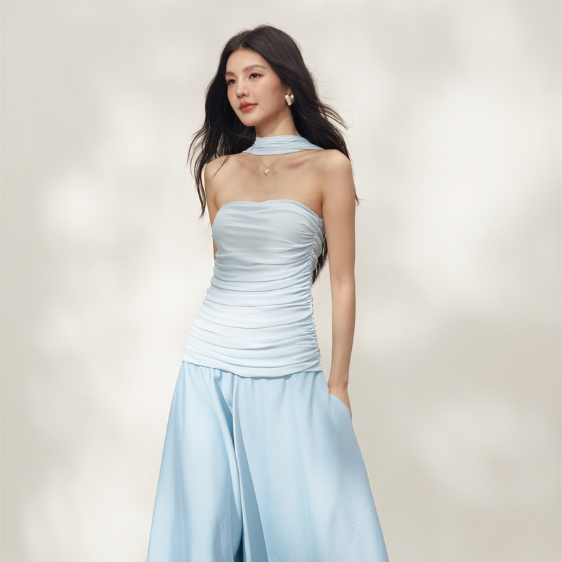 Chill Zoey Far Mountain Dress Women's Summer New French Elegant Fake Two-Piece Strapless Long Dress Vacation Style Chill Zoey Far Mountain Dress Women's Summer New French Elegant Fake Two-Piece Strapless Long Dress Vacation Style