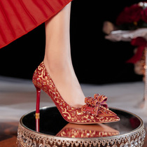 8777E-016 pointed toe stiletto bow satin high heels festive red high heels wedding shoes bridesmaid shoes